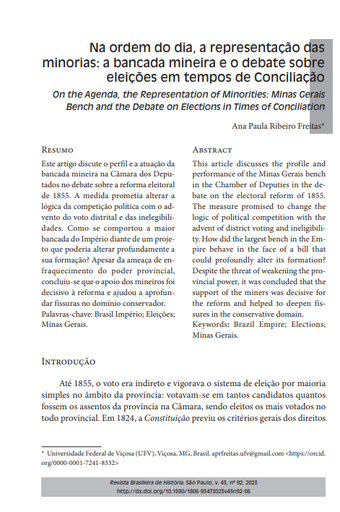 Na ordem do dia, a representação das minorias: a bancada mineira e o debate sobre eleições em tempos de Conciliação