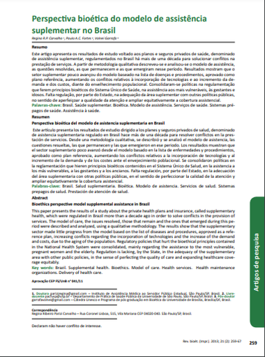 Perspectiva bioética do modelo de assistência suplementar no Brasil