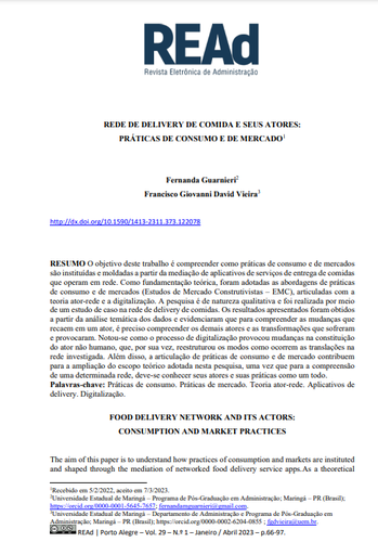 REDE DE DELIVERY DE COMIDA E SEUS ATORES: PRÁTICAS DE CONSUMO E DE MERCADO