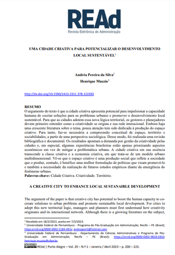 UMA CIDADE CRIATIVA PARA POTENCIALIZAR O DESENVOLVIMENTO LOCAL SUSTENTÁVEL