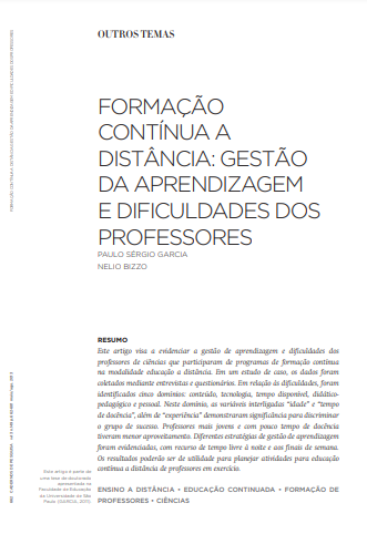 Formação contínua a distância: gestão da aprendizagem e dificuldades dos professores