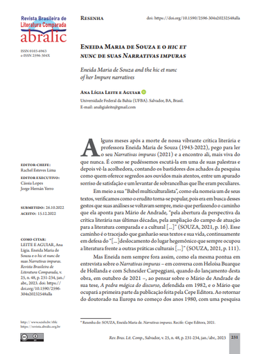 Eneida Maria de Souza e o hic et nunc de suas Narrativas impuras Eneida Maria de Souza e o hic et nunc de suas Narrativas impuras