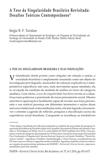 A Tese da Singularidade Brasileira Revisitada: Desafios Teóricos Contemporâneos