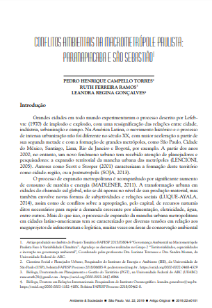 ENVIRONMENTAL CONFLICTS AT SÃO PAULO MACROMETROPOLIS: PARANAPIACABA AND SÃO SEBASTIÃO