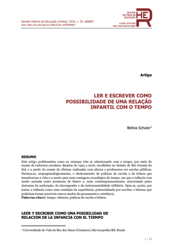 LER E ESCREVER COMO POSSIBILIDADE DE UMA RELAÇÃO INFANTIL COM O TEMPO