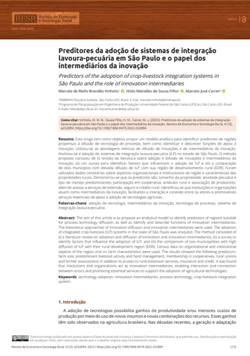 Preditores da adoção de sistemas de integração lavoura-pecuária em São Paulo e o papel dos intermediários da inovação