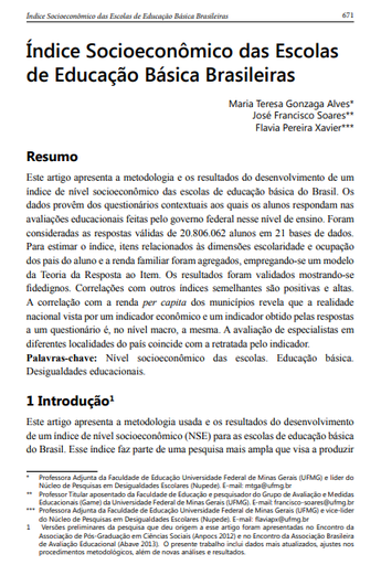 Índice socioeconômico das escolas de educação básica brasileiras