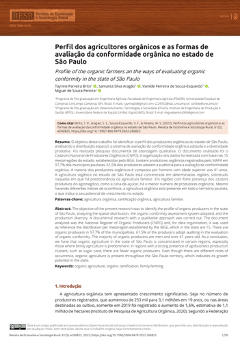 Perfil dos agricultores orgânicos e as formas de avaliação da conformidade orgânica no estado de São Paulo