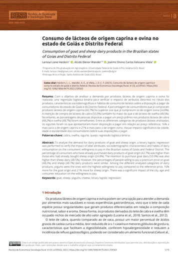 Consumo de lácteos de origem caprina e ovina no estado de Goiás e Distrito Federal