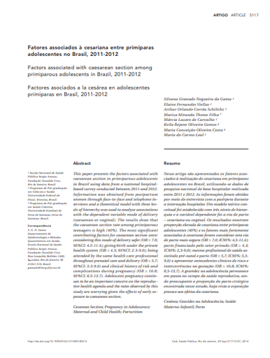 Fatores associados à cesariana entre primíparas adolescentes no Brasil, 2011-2012