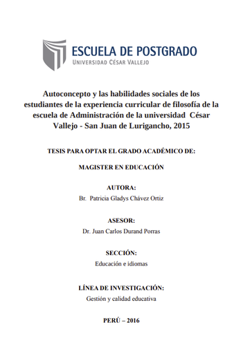 Autoconcepto y las habilidades sociales de los estudiantes de la experiencia curricular de filosofía de la escuela de Administración