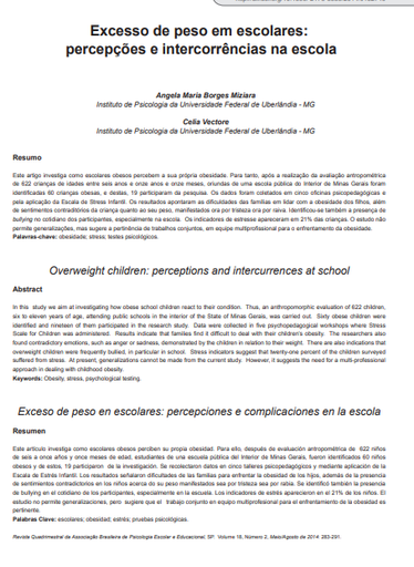 Excesso de peso em escolares: percepções e intercorrências na escola