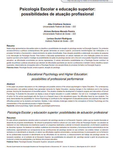 Psicologia Escolar e educação superior: possibilidades de atuação profissional
