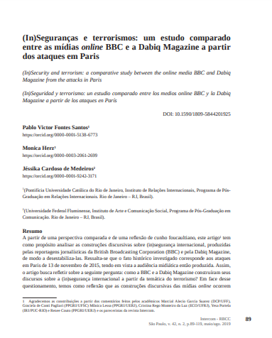 (In)Seguranças e terrorismos: um estudo comparado entre as mídias online BBC e a Dabiq Magazine a partir dos ataques em Paris
