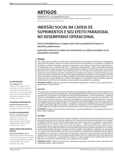 IMERSÃO SOCIAL NA CADEIA DE SUPRIMENTOS E SEU EFEITO PARADOXAL NO DESEMPENHO OPERACIONAL