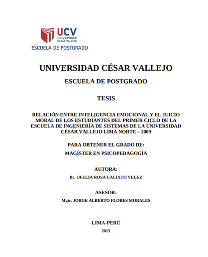 Relación entre inteligencia emocional y el juicio moral de los estudiantes del primer ciclo de la Escuela de Ingeniería de Sistemas