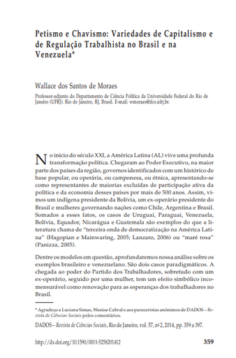 Petismo e chavismo: variedades de capitalismo e de regulação trabalhista no Brasil e na Venezuela