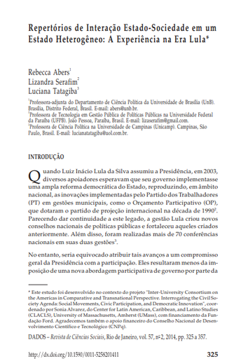 Repertórios de interação estado-sociedade em um estado heterogêneo: a experiência na Era Lula