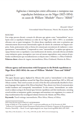 Agências e interações entre africanos e europeus nas expedições britânicas ao rio Níger (1825-1854): os casos de William “Abubakr” Pasco e “Alihéli”