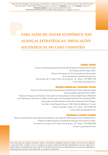 Para além do olhar econômico nas alianças estratégicas: implicações sociológicas do caso Unihotéis