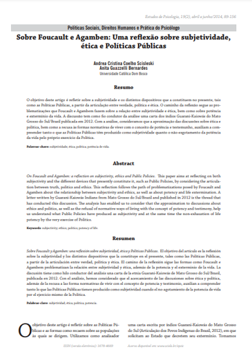 Sobre Foucault e Agamben: uma reflexão sobre subjetividade, ética e Políticas Públicas