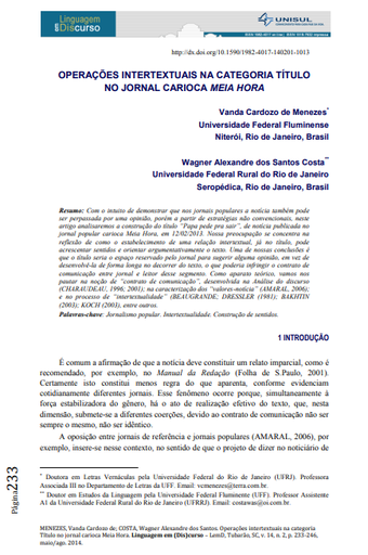 OPERAÇÕES INTERTEXTUAIS NA CATEGORIA TÍTULO NO JORNAL CARIOCA MEIA HORA