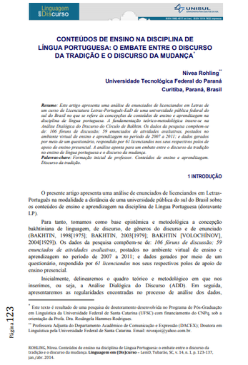 Conteúdos de ensino na disciplina de língua portuguesa: o embate entre o discurso da tradição e o discurso da mudança