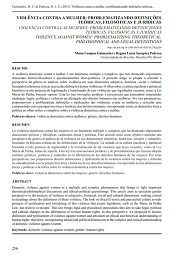 VIOLÊNCIA CONTRA A MULHER: PROBLEMATIZANDO DEFINIÇÕES TEÓRICAS, FILOSÓFICAS E JURÍDICAS