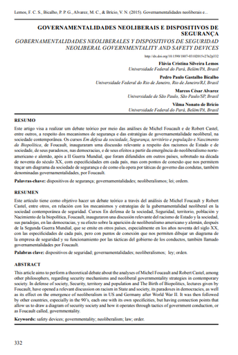 GOVERNAMENTALIDADES NEOLIBERAIS E DISPOSITIVOS DE SEGURANÇA