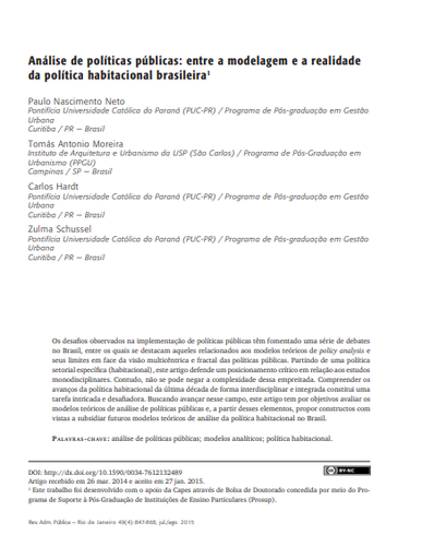 Análise de políticas públicas: entre a modelagem e a realidade da política habitacional brasileira
