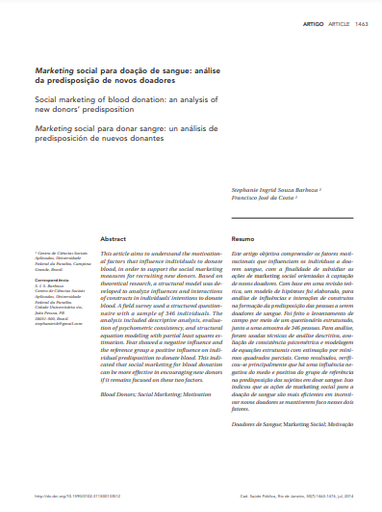 Marketing social para doação de sangue: análise da predisposição de novos doadores