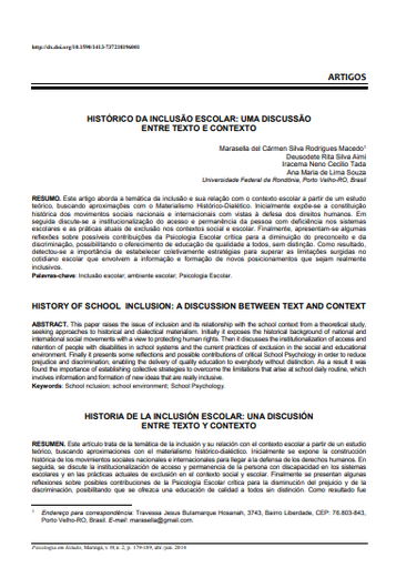 Histórico da inclusão escolar: uma discussão entre texto e contexto