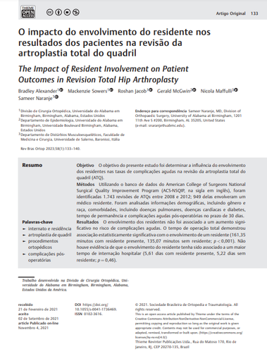 The Impact of Resident Involvement on Patient Outcomes in Revision Total Hip Arthroplasty