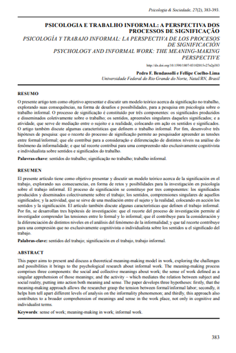 PSICOLOGIA E TRABALHO INFORMAL: A PERSPECTIVA DOS PROCESSOS DE SIGNIFICAÇÃO