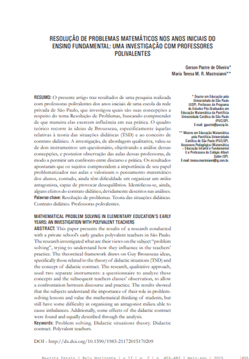 RESOLUÇÃO DE PROBLEMAS MATEMÁTICOS NOS ANOS INICIAIS DO ENSINO FUNDAMENTAL: UMA INVESTIGAÇÃO COM PROFESSORES POLIVALENTES