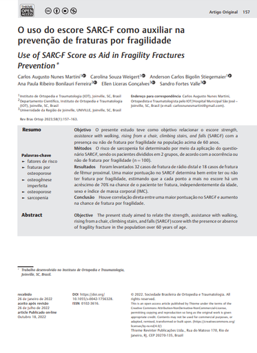 Use of the SARC-F Score as an Aid in Fragility Fractures Prevention