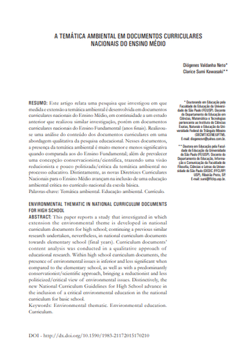 A TEMÁTICA AMBIENTAL EM DOCUMENTOS CURRICULARES NACIONAIS DO ENSINO MÉDIO