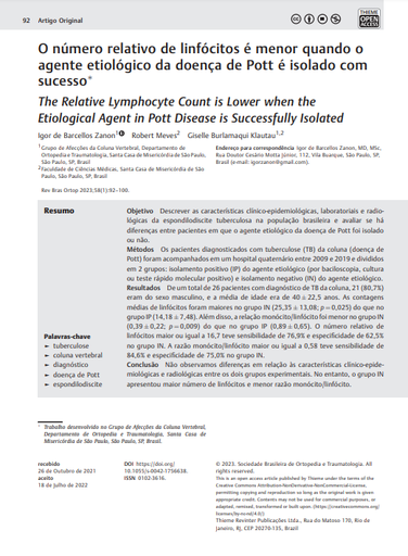 The Relative Lymphocyte Count is Lower when the Etiological Agent in Pott Disease is Successfully Isolated