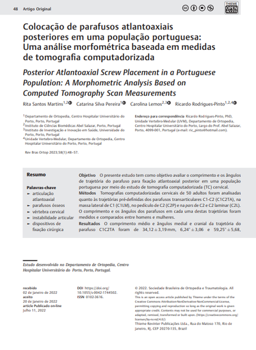 Posterior Atlantoaxial Screw Placement in a Portuguese Population: A Morphometric Analysis Based on Computed Tomography Scan Measurements