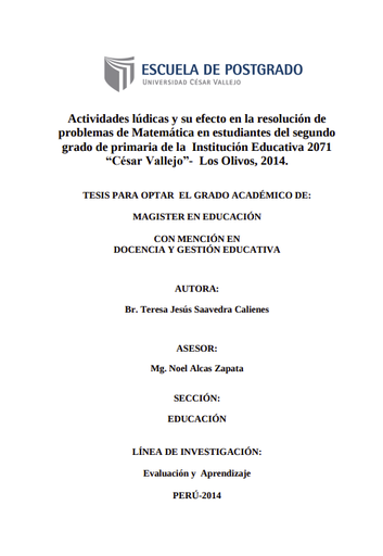 Actividades lúdicas y su efecto en la resolución de problemas de Matemática en estudiantes del segundo grado de primaria