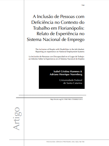 A Inclusão de Pessoas com Deficiência no Contexto do Trabalho em Florianópolis: Relato de Experiência no Sistema Nacional de Emprego