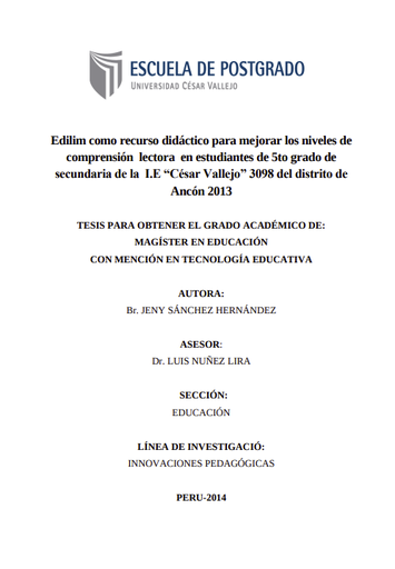 Edilim como recurso didáctico para mejorar los niveles de comprensión lectora en estudiantes de 5to grado de secundaria