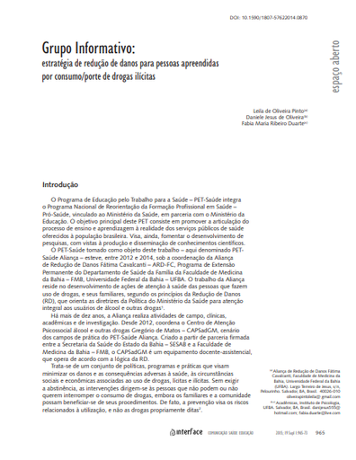 Grupo Informativo:estratégia de redução de danos para pessoas apreendidaspor consumo/porte de drogas ilícitas
