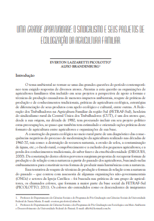 UMA GRANDE OPORTUNIDADE: O SINDICALISMO E SEUS PROJETOS DE ECOLOGIZAÇÃO DA AGRICULTURA FAMILIAR