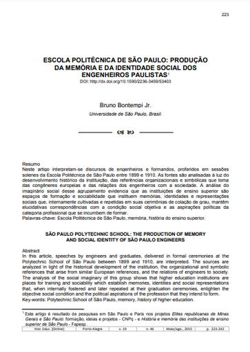 Escola politécnica de São Paulo: produção da memória e da identidade social dos engenheiros paulistas