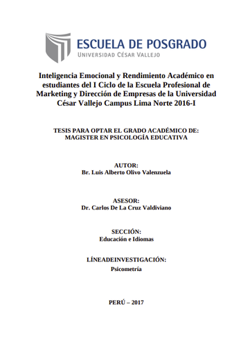 Inteligencia emocional y rendimiento académico en estudiantes del I ciclo de la Escuela Profesional de Marketing y Dirección de Empresas