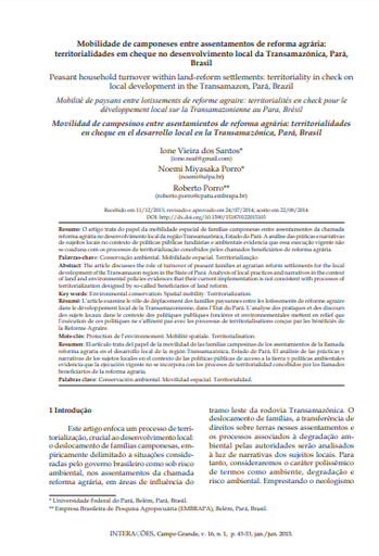 Mobilidade de camponeses entre assentamentos de reforma agrária: territorialidades em cheque no desenvolvimento local da Transamazônica, Pará, Brasil
