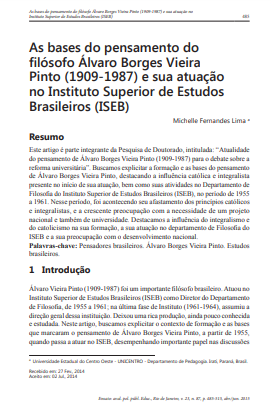 As bases do pensamento do filósofo Álvaro Borges Vieira Pinto (1909-1987) e sua atuação no Instituto Superior de Estudos Brasileiros (ISEB)