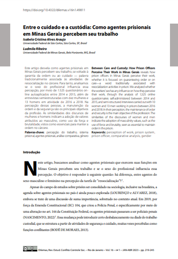 Entre o cuidado e a custódia: Como agentes prisionais em Minas Gerais percebem seu trabalho