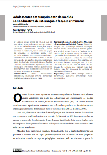 Adolescentes em cumprimento de medida socioeducativa de internação e facções criminosas